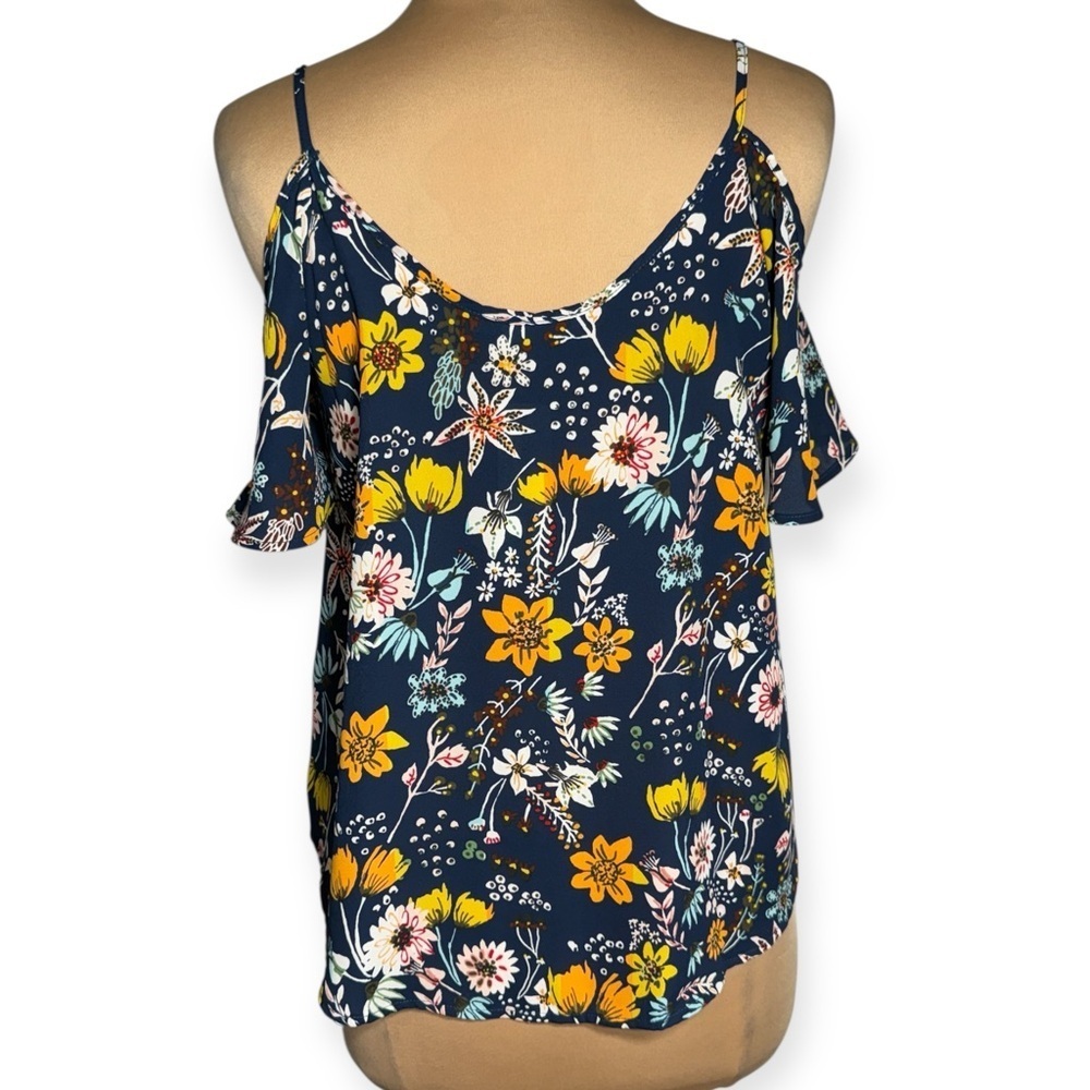 Lush Stitch Fix navy blue multicolor floral cold shoulder tank top size medium - Picture 5 of 9